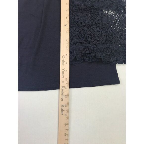 LOFT Womens Off The Shoulder Top Blue Lace 3/4 Sleeve Shirt Stretch PL Petites - Picture 5 of 11